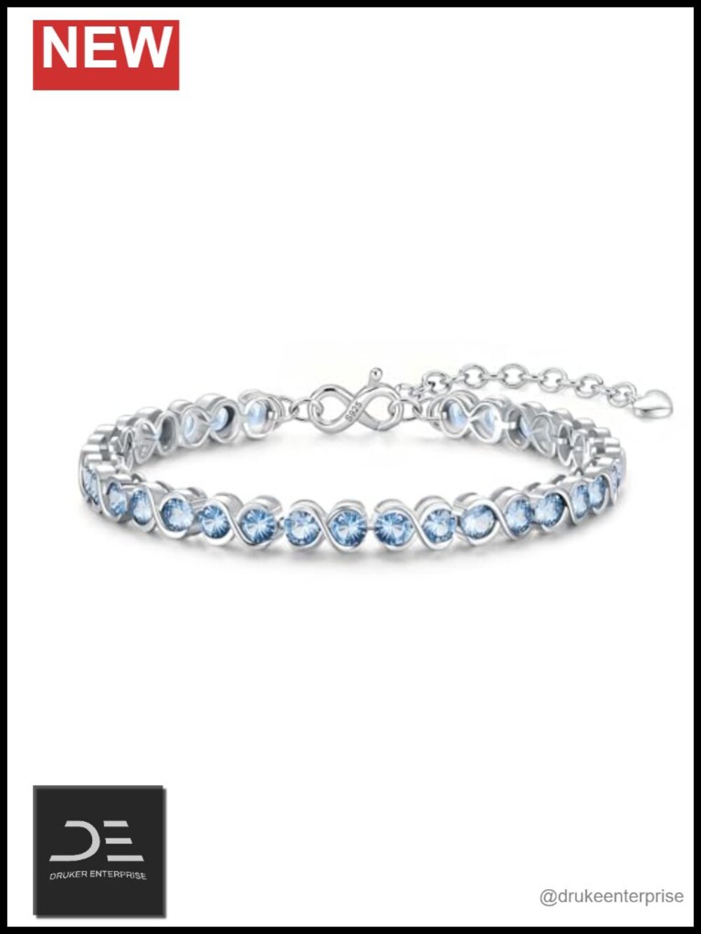 Infinity Round Cut Birthstone Tennis Bracelet White Gold Plated Silver